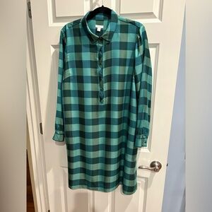 J. Jill Teal Plaid Long Sleeve Dress, Size M, RUNS LARGE!